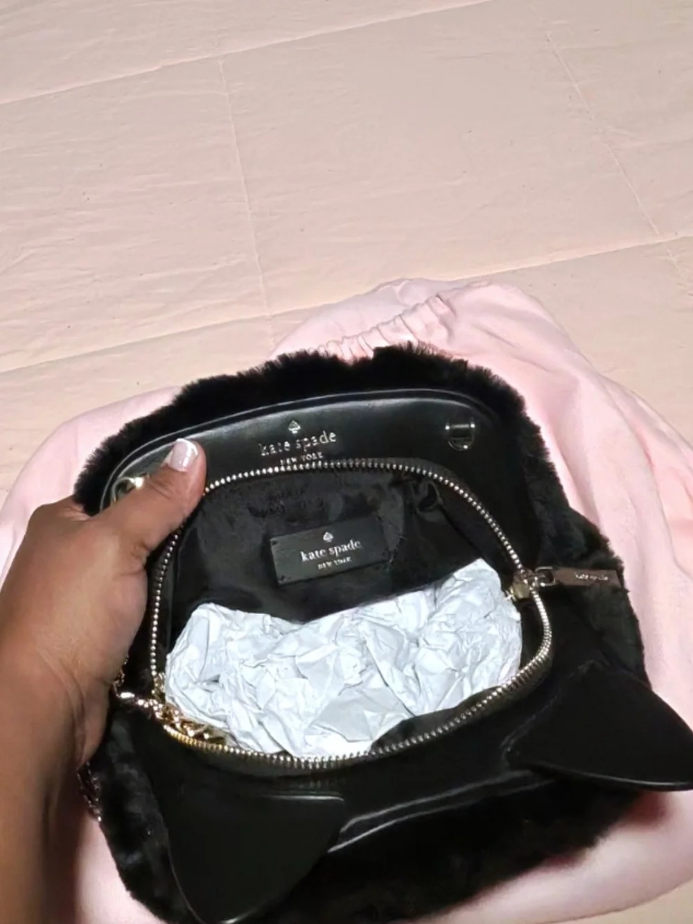 Kate Spade XFur Cat-Ear Crossbody Bag with Gold Chain(Aristocrats Collection